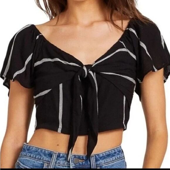 NWT VOLCOM BLACK AND WHITE COCO TIE CHEST TOP SZ. S - Picture 1 of 5